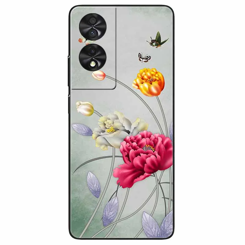 Floral Silicone Soft TPU Phone Cover with Black Bumper