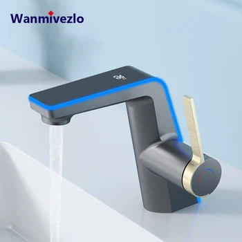 Rubinetto per lavabo con display della temperatura di fascia alta Luce a LED 2 modalità Spruzzatore Miscelatore per lavello acqua calda fredda Rubinetto per lavabo Foro singolo per il bagno 1