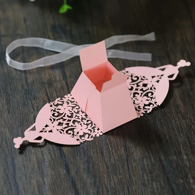 Laser Cut Pearl Paper Gift Boxes with Ribbon – Elegant Candy Chocolate Packaging for We... - SKU GBR17058 - UGI Packaging