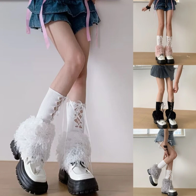 

Women Lace Up Leg Warmers Girls 80s Harajuku Punk Knee High Leg Socks P8DB