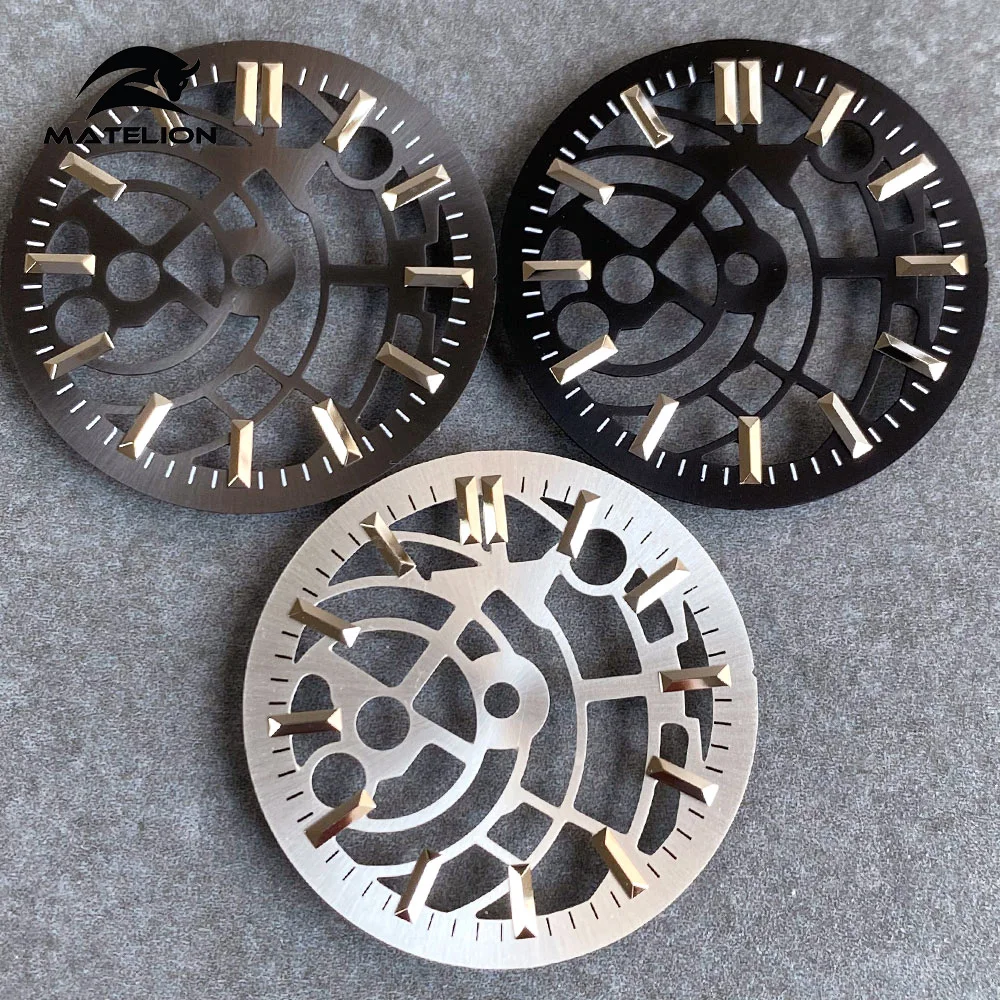 MATELION Black Silver 29mm Skeleton Hollow Watch Dial