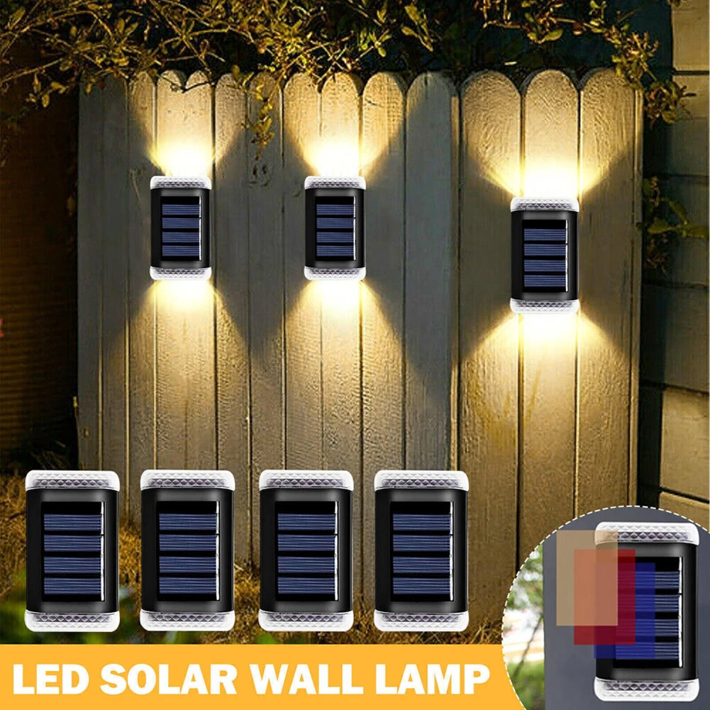Solar Wall Lamp Outdoor Waterproof LED White Warm Light Waterproof Up And Down Luminous Lighting Yard Garden Decoration Lights