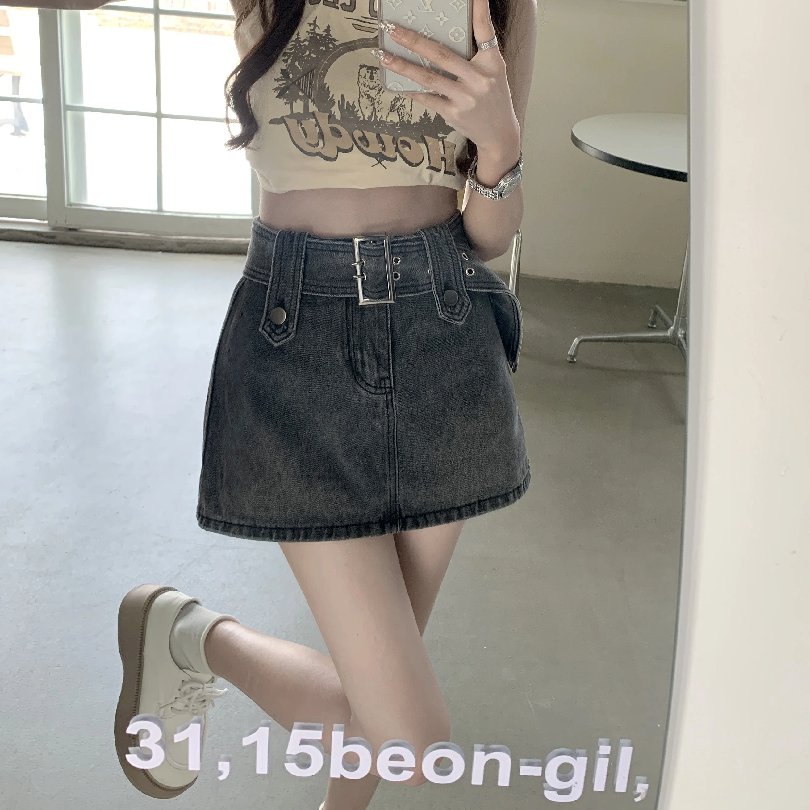 ●YOUHEE●DENIM SKIRT PANTS★韓国の人気★日本未入荷 genderユニセックスコットンカーゴパンツ 韓国ファッション