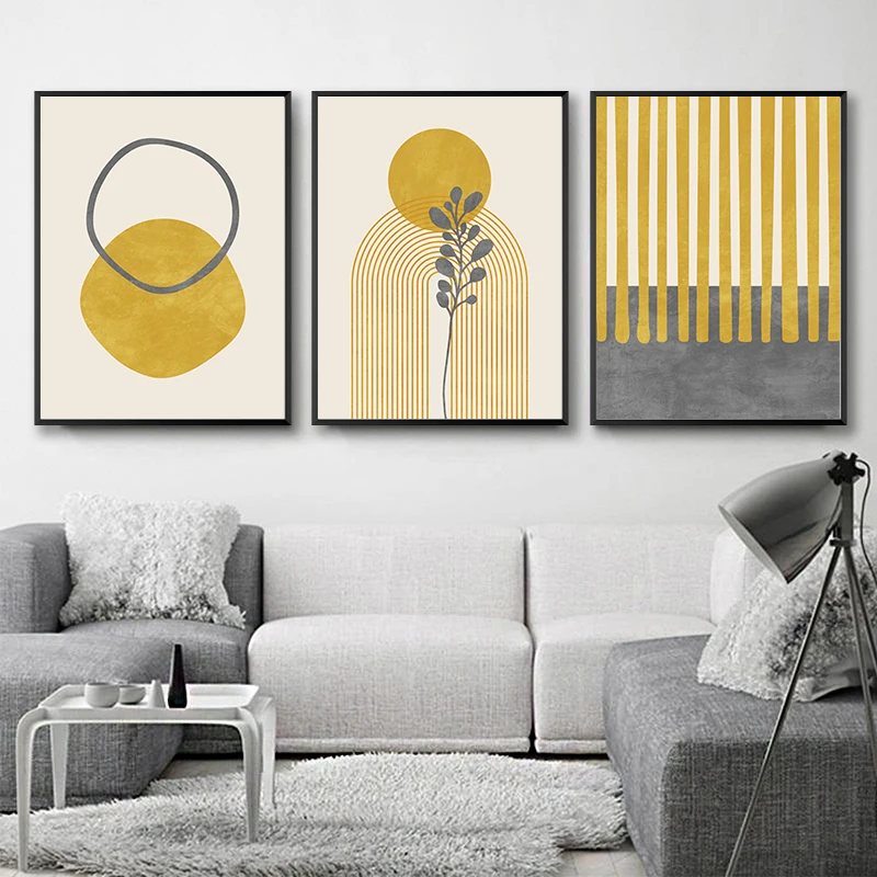 Mustard Wall Prints Abstract Art Set of 3 Prints Minimalist Abstract