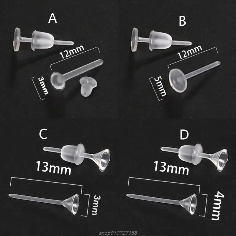 Cheap 100 Set Hypoallergenic Simple Plastic Earrings Clear Ear Pins Needle  and Resin Earring Backs