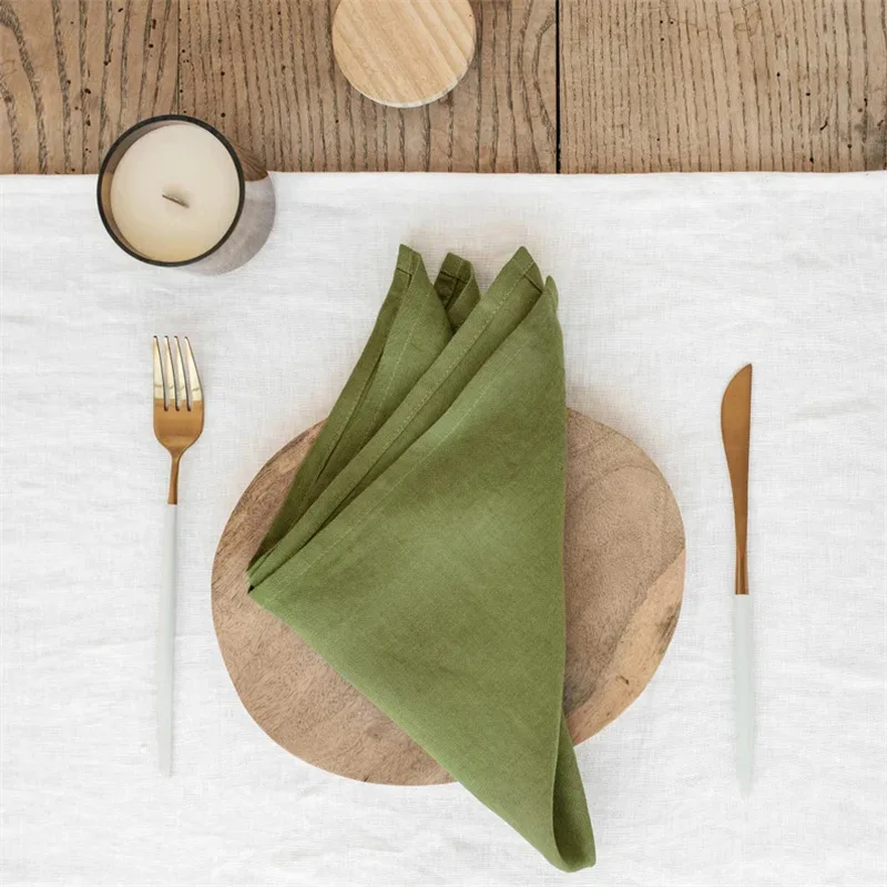 

4pcs Linen Table Napkins 40x40cm Natural Comfortable Tea Towel Cloth Square Napkin Dinning Party Boho Wedding Home Decor