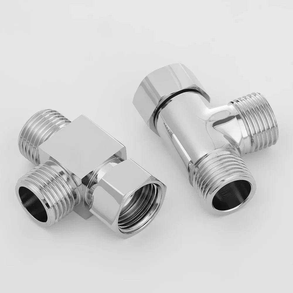 1/2" 3 Way T Shape Faucet Adapter Valve Brass Chrome Diverter Water Separator Tap Splitter Connect Shower Head