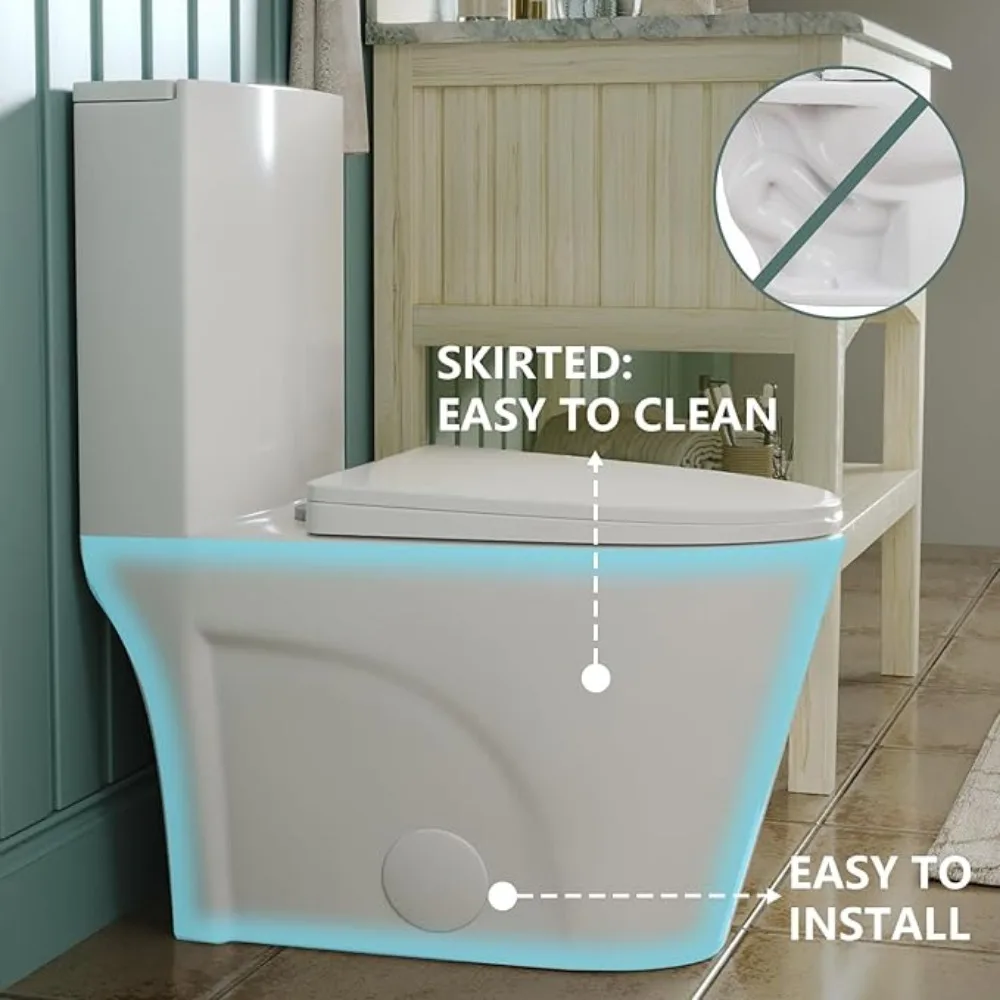 Elongated One Piece Toilets for Bathroom 1.1/1.6 GPF Dual Flush Toilet with Soft Close Comfortable Seat 12'' Rough-In Skirted 4