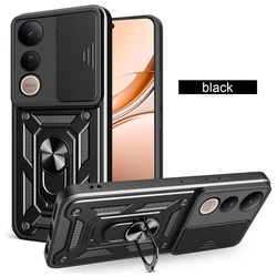 Shockproof Armor Case with Camera Lens Protection and Car Holder for Vivo Y04 4G (Black)
