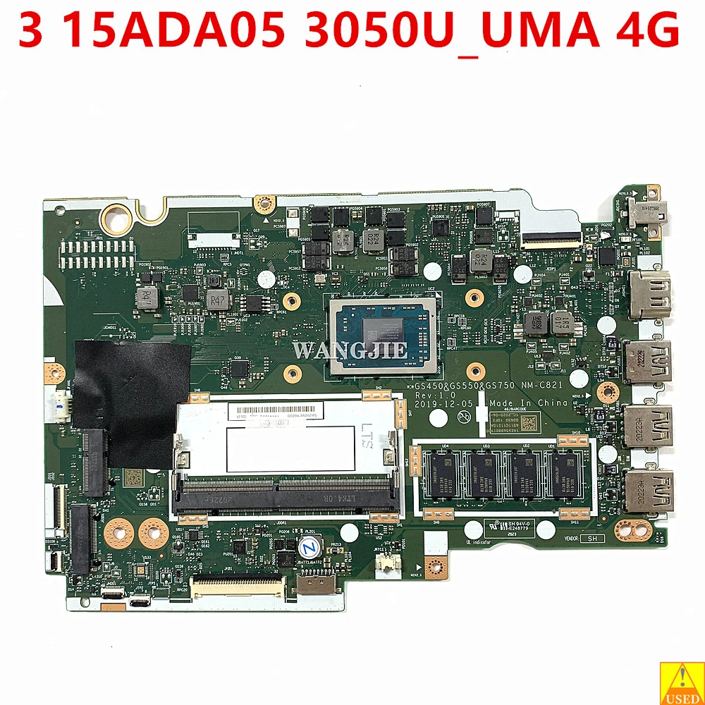 

Used NM-C821 For Lenovo IdeaPad 3 15ADA05 Laptop MotherBoard 5B20S44467 CPU:3050U_UMA 4G RAM
