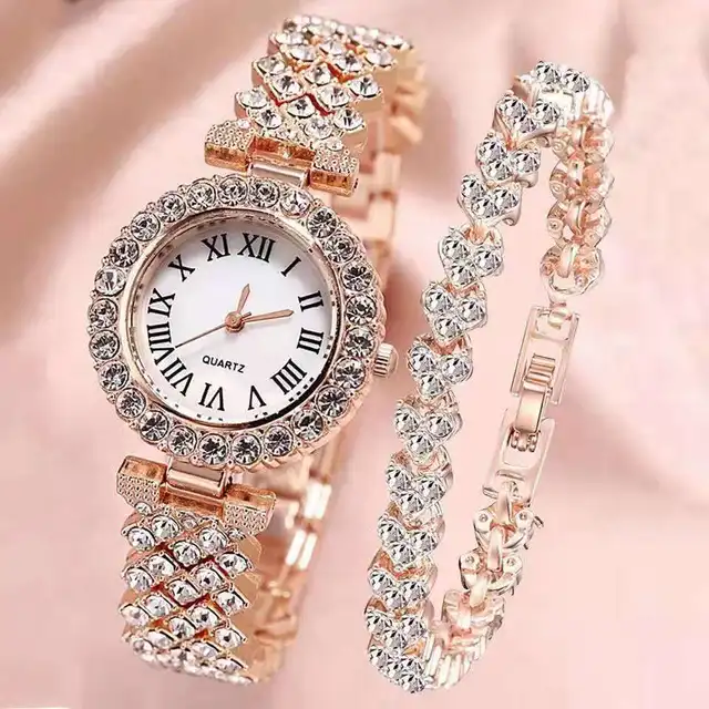 Exquisite Luxury Diamond Gold Watch For Women Bracelet Watches Steel Belt Quartz Ladies Wristwatch Fashion Women's Watches Clock watch with bracelet