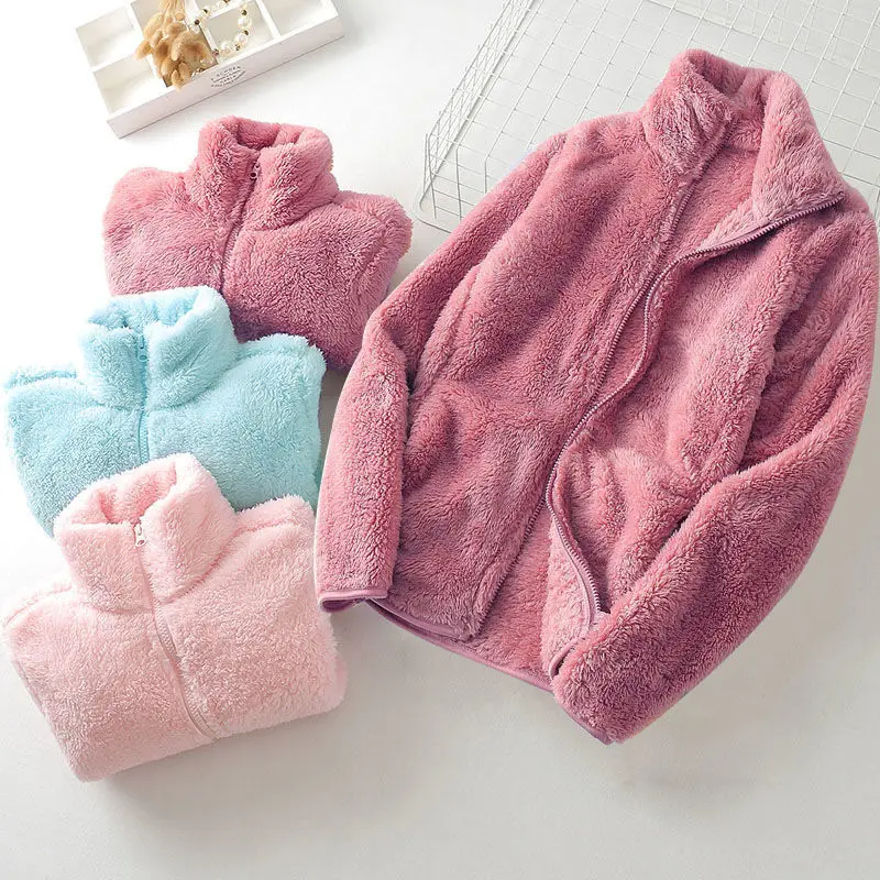 

2022 Winter women's coral polar fleece jacket women outdoor warmth padded Zip-Up plush sweatshirt women pink hoodie clothes