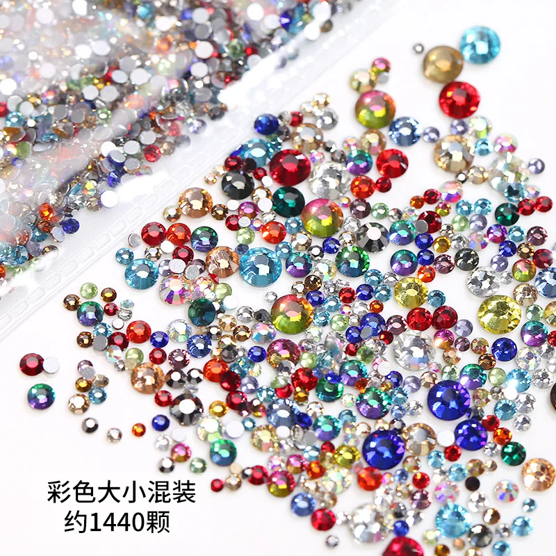 1440Pcs Sparkle Flatback Round Diamonds Colorful White Ab Mix Formati Glass Nail Art Strass Decorazioni Ornamenti Per Manicure