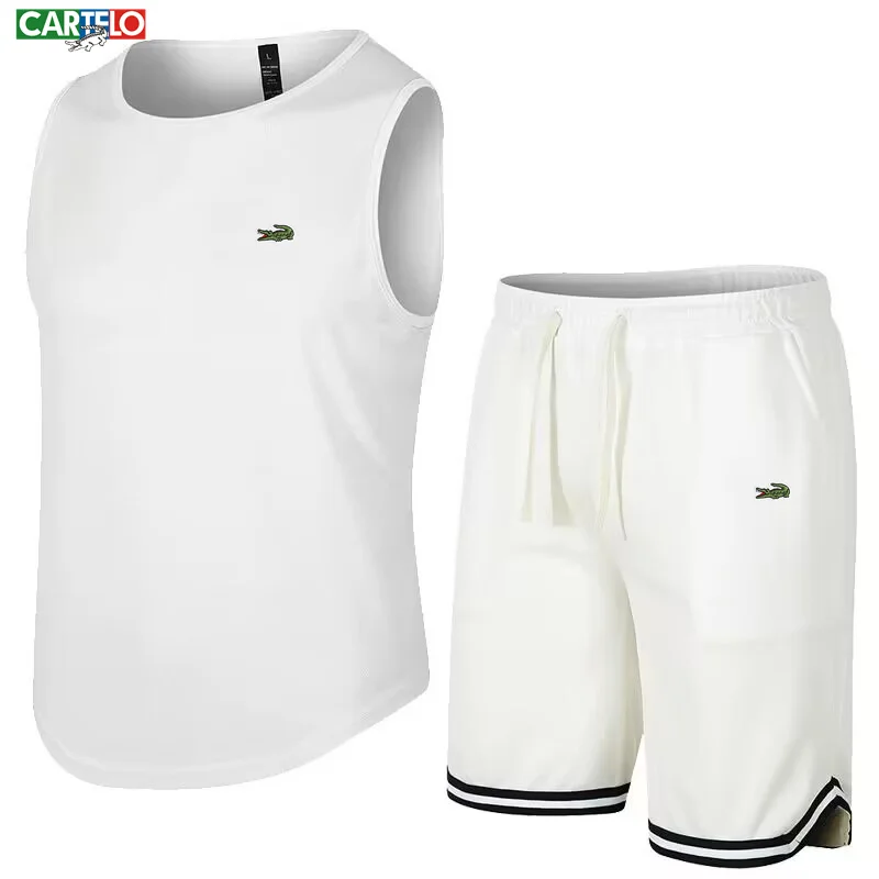 2023 CARTELO Summer Fashion Embroidery Men's T-shirt Set Casual Sleeveless+Shorts Two Piece Sportswear High Quality Tank Top Set new women fashion tank tops maternity summer blouse sleeveless solid nursing tank tops pregnancy breastfeeding vest