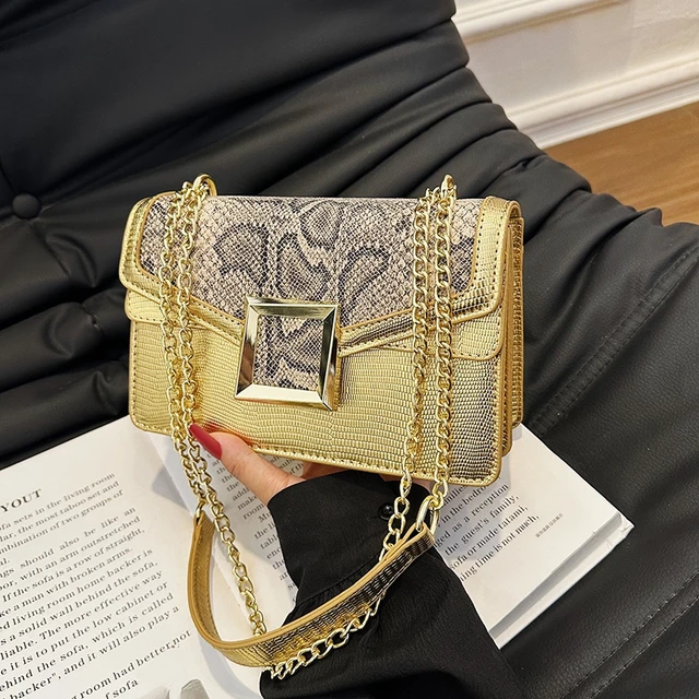 2023 New Gold Shoulder Bag Chains Messenger Bag Fashion Girls Luxury Handbag  Simple Fashion Personality Small Square Women Bag - AliExpress