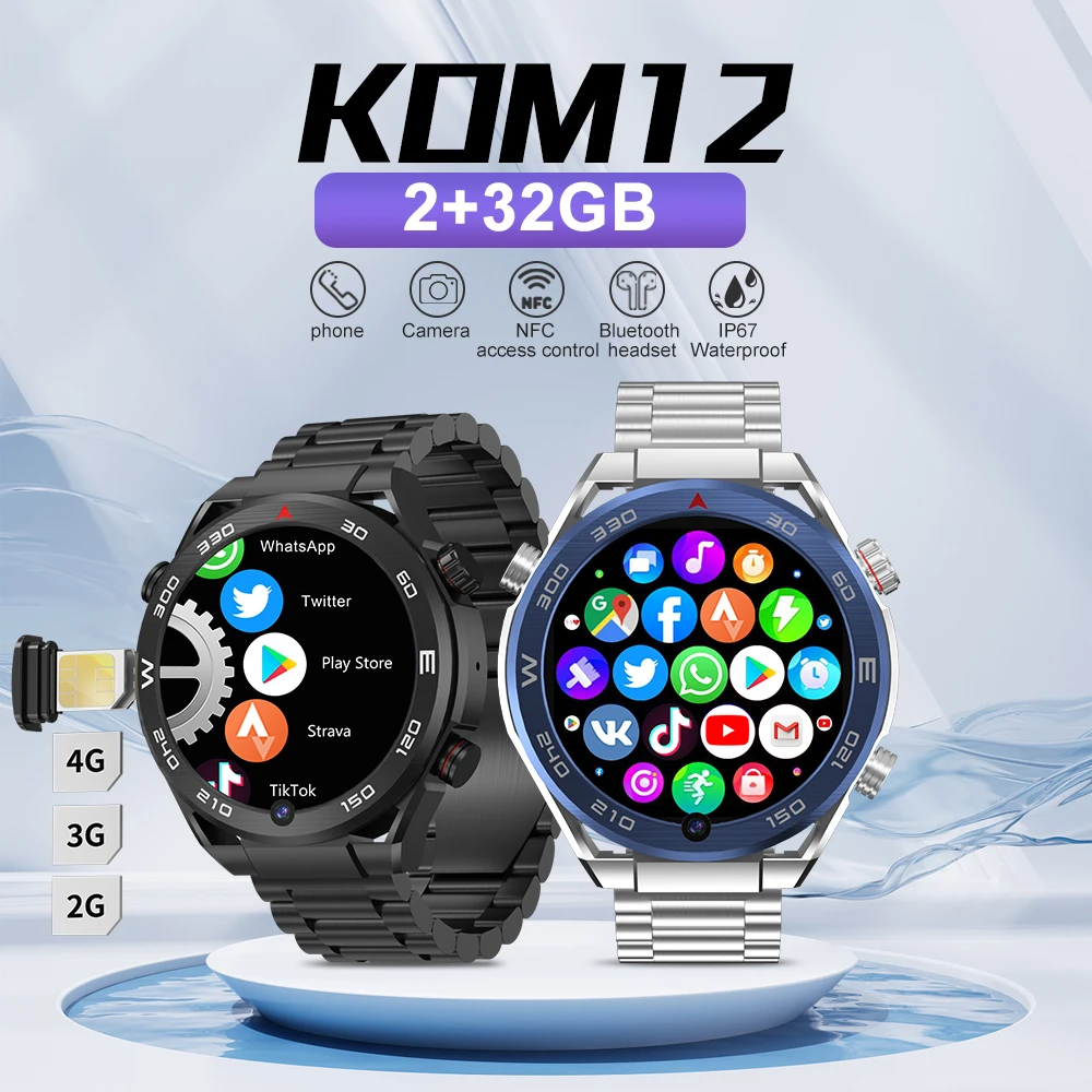 XUESEVEN KOM12 모든 네트워크 스마트 워치 SIM 카드 카메라, 화상 통화, Google Play, GPS 스포츠, 2 + 32GB, 남녀 휴대폰 시계, 4G, 신제품