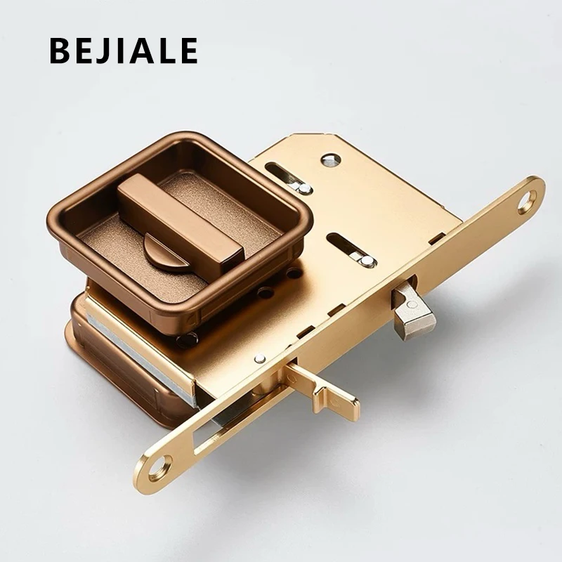 New Square Pocket Wooden Sliding Door Lock Sliding Door Lock Black Indoor Kitchen Bathroom Mobile Hook Gray