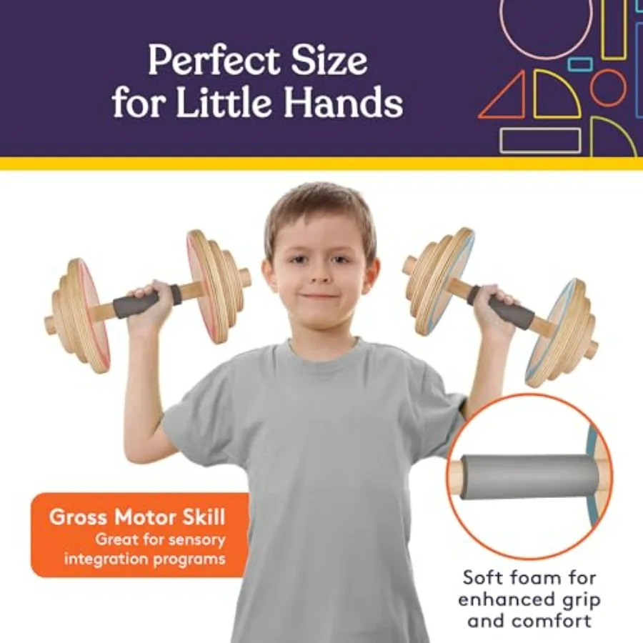 Kids Wooden Workout Play Weights Set - Adjustable Dumbbells Set for Home Gym Equipment, Exercise Workout Set for School or Home