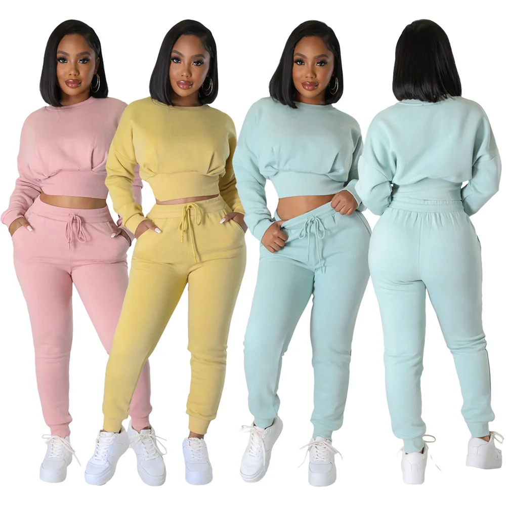 Two Piece Sets Tracksuit Womens Outfits Fall Winter Clothes Solid