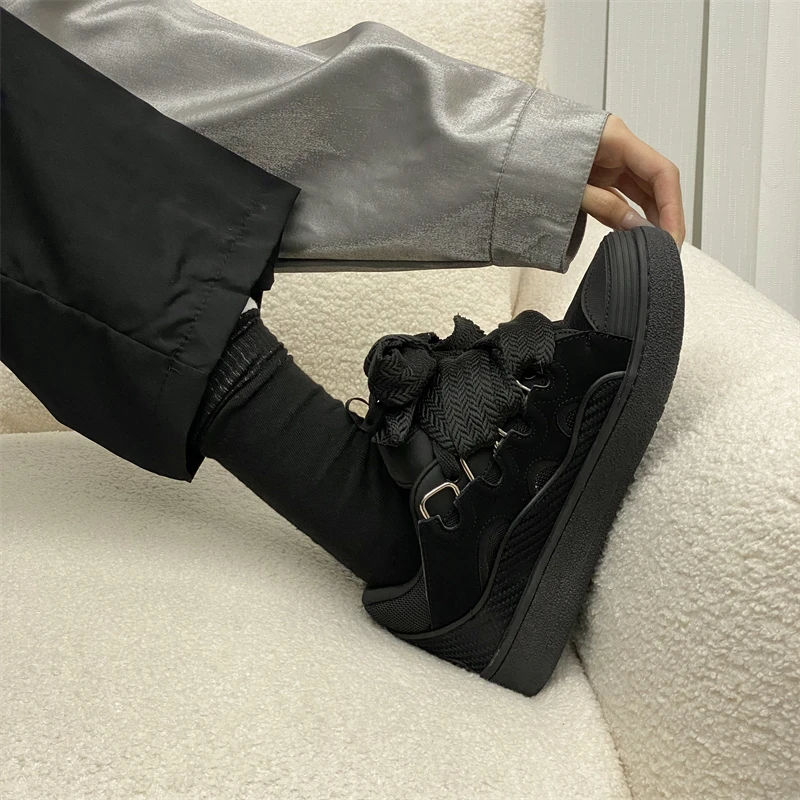 Thick-Soled Dad Shoes Men/women 2025 Summer Autumn Lace Up Clunky Sneaker Casual Skateboard Shoes Mixed Color Sport Shoes 5