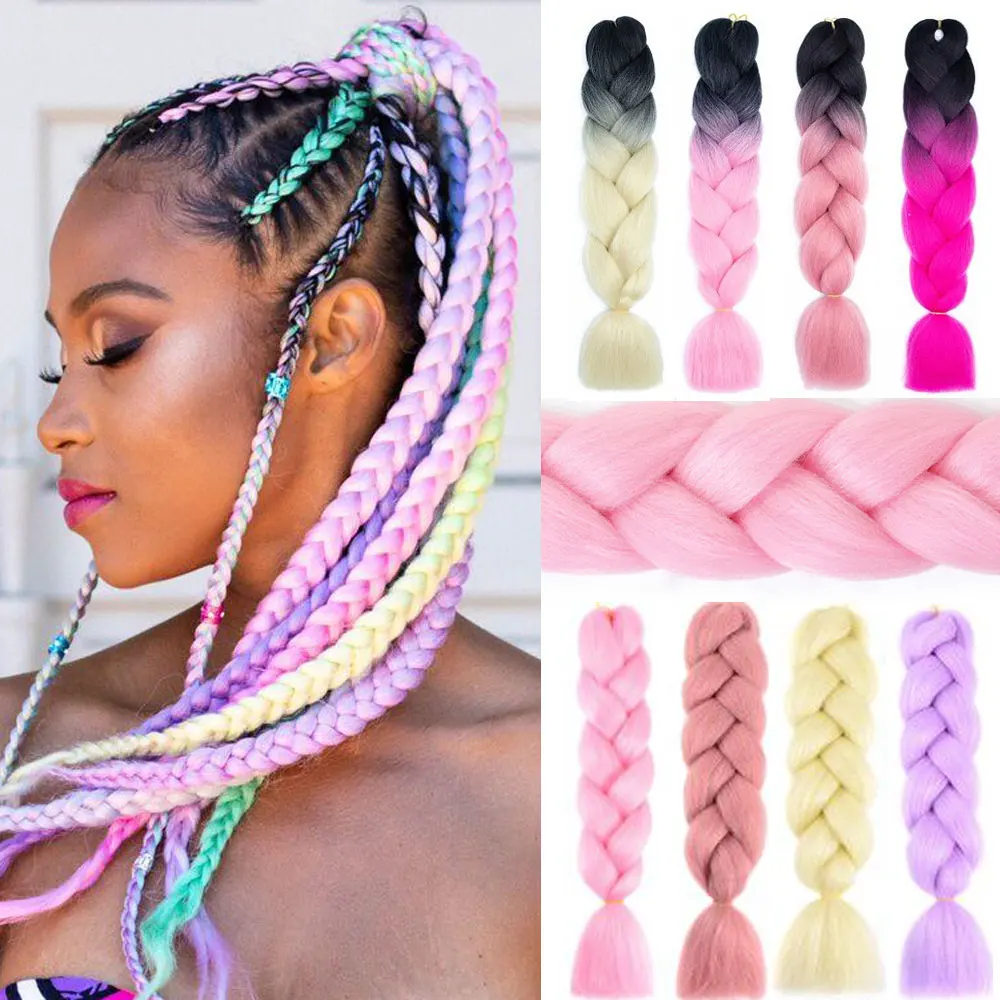 

AZQUEEN Synthetic Braiding Hair 24 Inch Jumbo Braid Ombre Jumbo Hair Extension for Women DIY Hair Braids Purple Pink Yellow Red