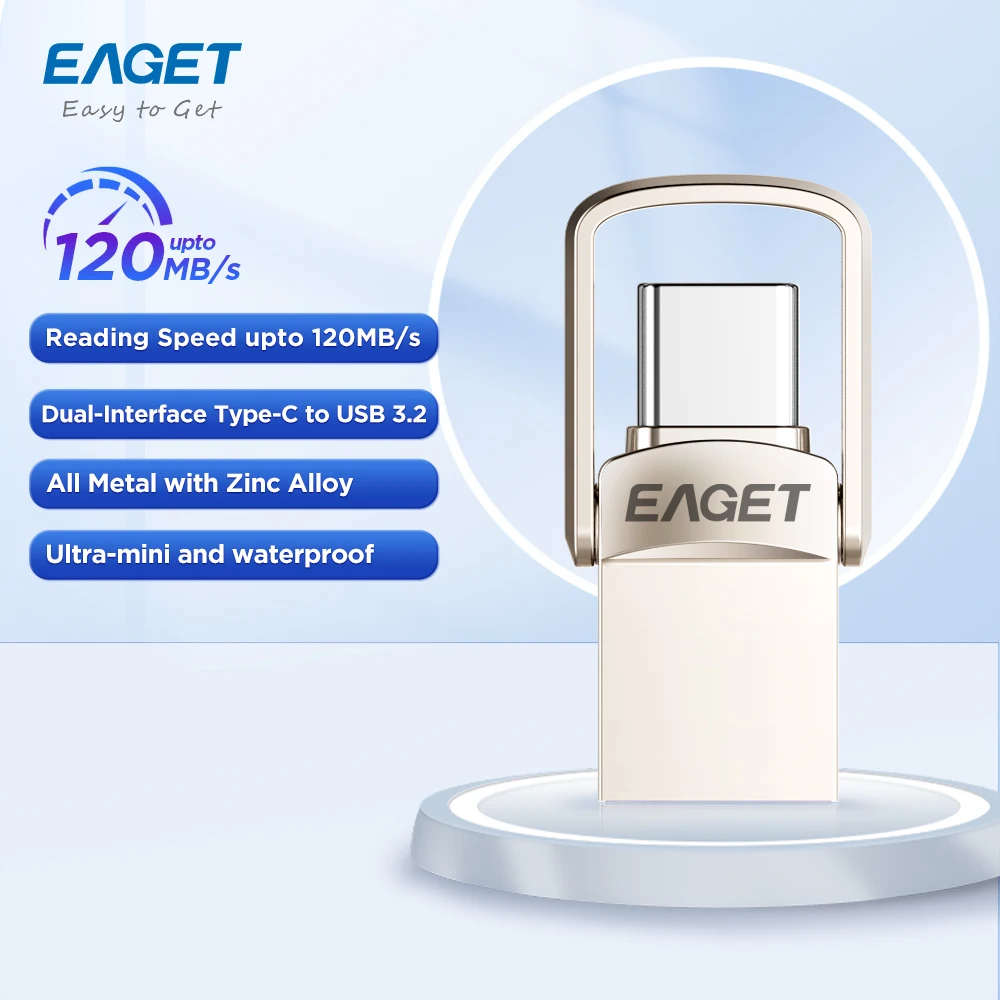 Флэш-накопитель EAGET USB 3,2 2 в 1 USB и Type C, флэш-накопитель 32 Гб 64 Гб 128 ГБ 256 ГБ, флэш-накопитель, флэш-диск для ПК, телефона