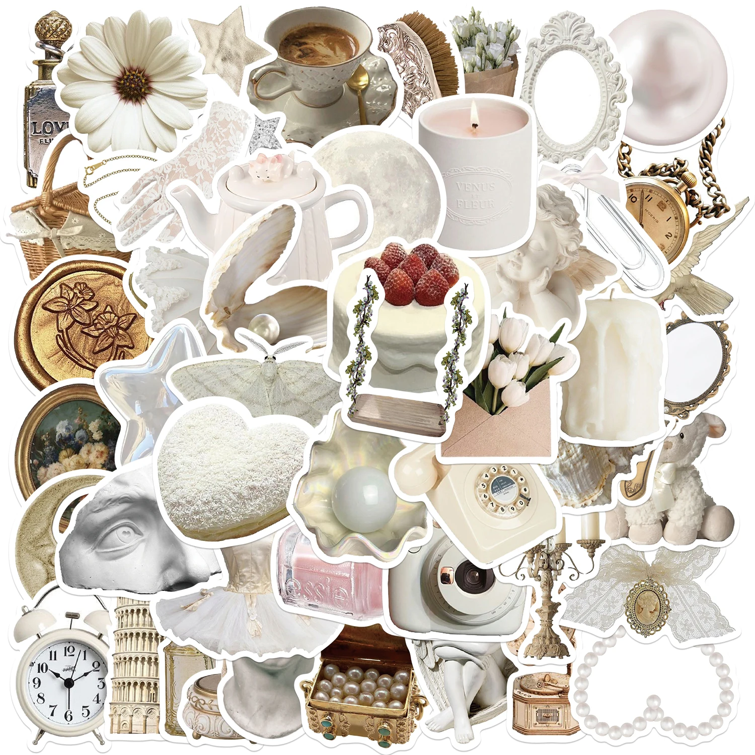 

50Pcs White Gentle Ins Style Sticker Modern Wall Art Home Decorations DIY Gift Toy For DIY Wall Luggage Computer Phone Stickers