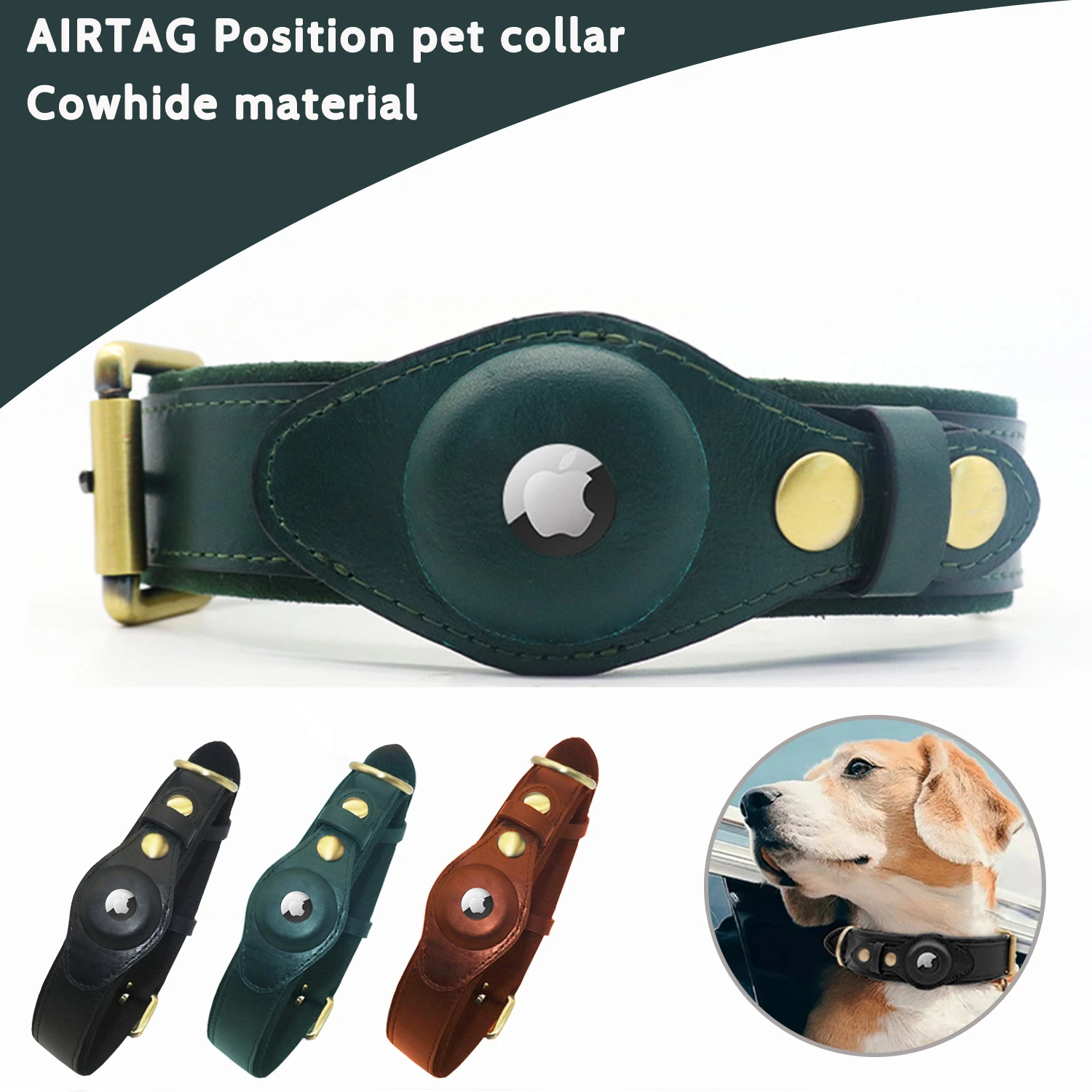 Genuine Leather Airtag Dog Collar Heavy Duty Dog Collar With For Airtag