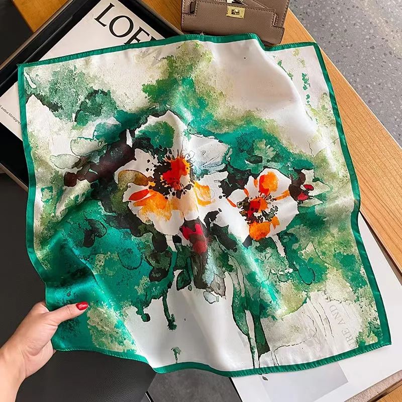 100% Real Silk Scarf Women Design Square Small Luxury Brand Handkerchiefs Hair Ribbon Headband Neckerchief Female Bandana 2024 3