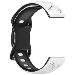 Floral Engraved Silicone Watch Strap with Adjustable Band Widths - 22mm (Black White)