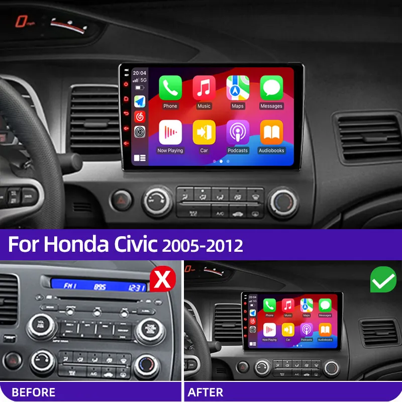 Car MP3 Player 10" Android 12 Carplay Car Stereo Radio for Honda Civic 8 2005-2012 Multimedia Player Navigation GPS 2 Din 4G Audio DVD