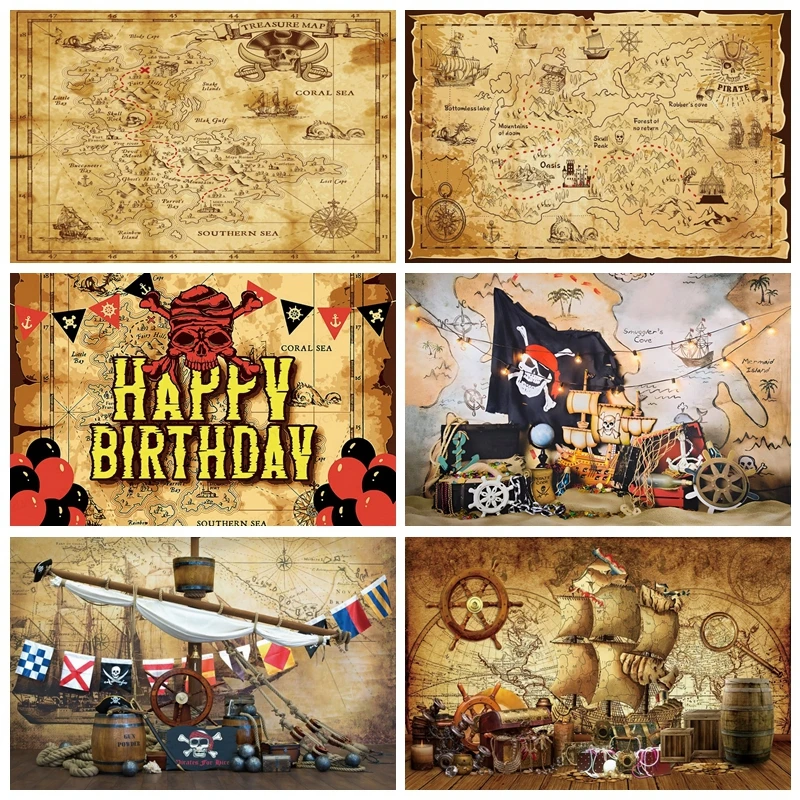 

Pirate Backdrops Photography Treasure Old Map Baby Shower Birthday Party Decor Portrait Photographic Background For Photo Studio