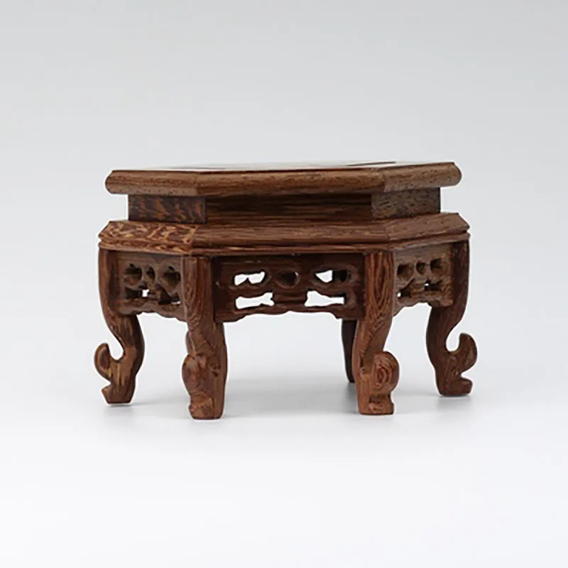 Chinese Classical Handmade Hexagon Wings of Wood Base Display Stand, Exquisite