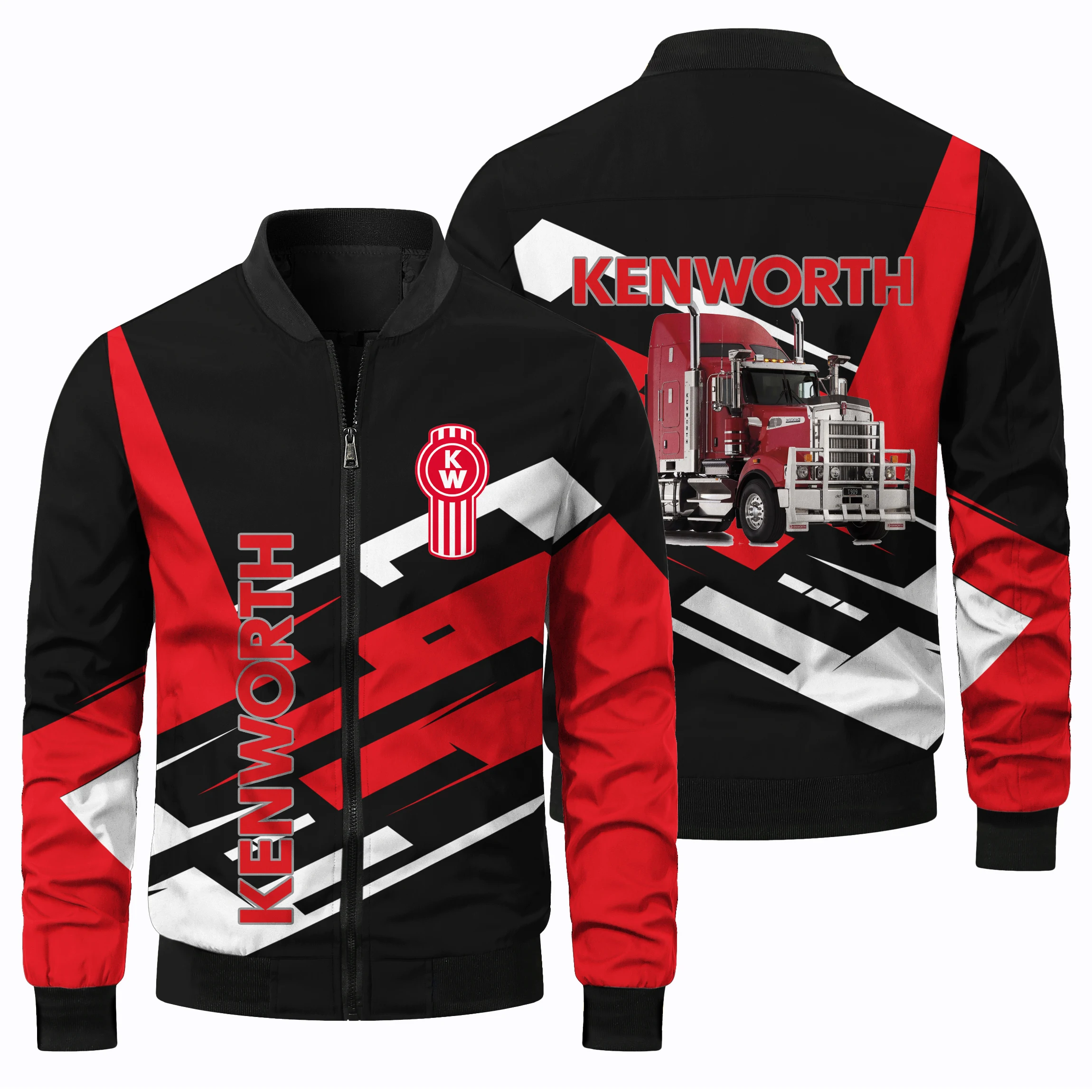 Chaqueta de manga larga con estampado de logotipo de camión 3D para hombre, chaqueta de vuelo con cuello redondo y cremallera, nueva de otoño e invierno