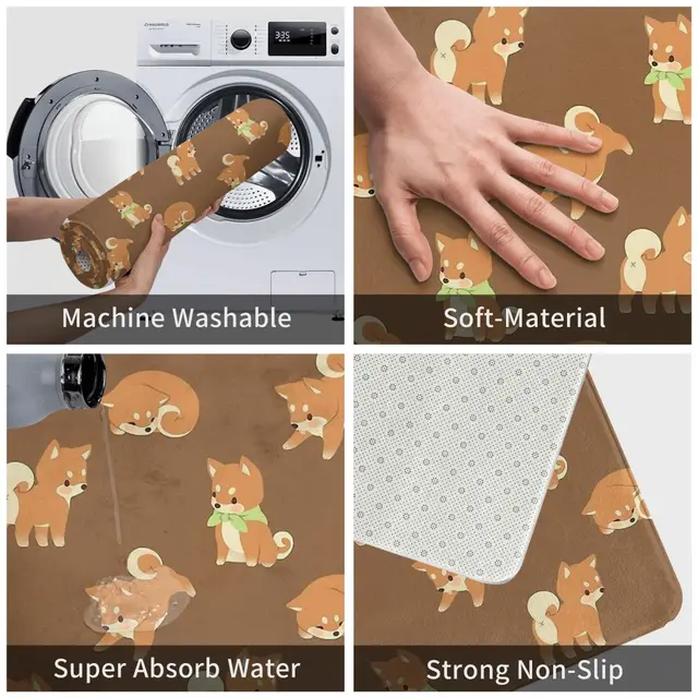 Shiba Inu Nem Csúszás Nélküli Ajtó Kislányos Shibas Fürdő Hálószoba Szőnyeg Flanel Modern Dekoráció - Image 3