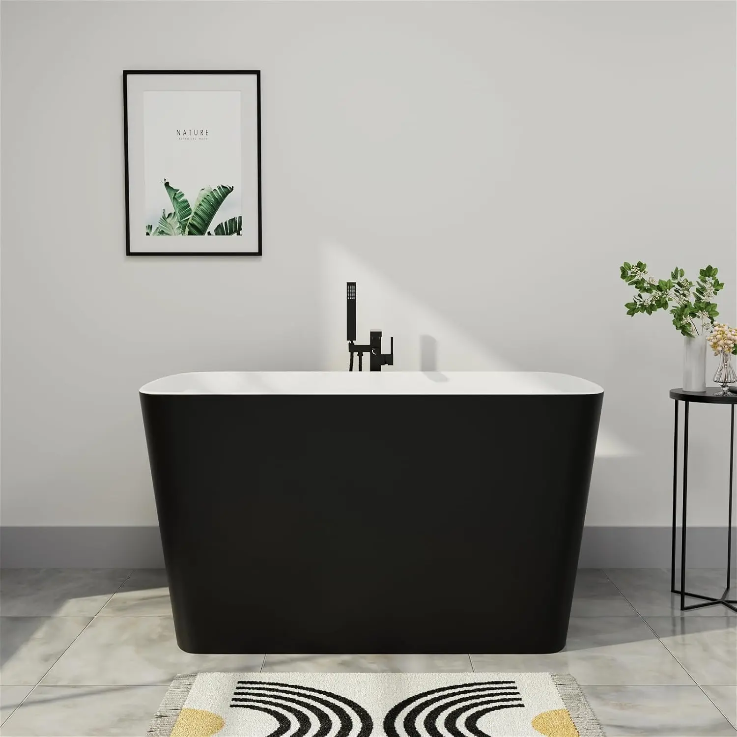 47" Lucite Acrylic Freestanding Bathtub Square Shape Janpanese Soaking Tub with Seat Desgin Toe tap Chrome Right Drain Slotted