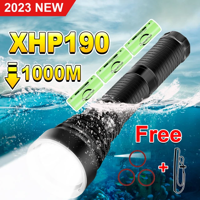 2023 Latest Upgrade Professional Diving Flashlight XHP190 Underwater Torch IPX8 Waterproof Flashlight Outdoor Underwater Lights