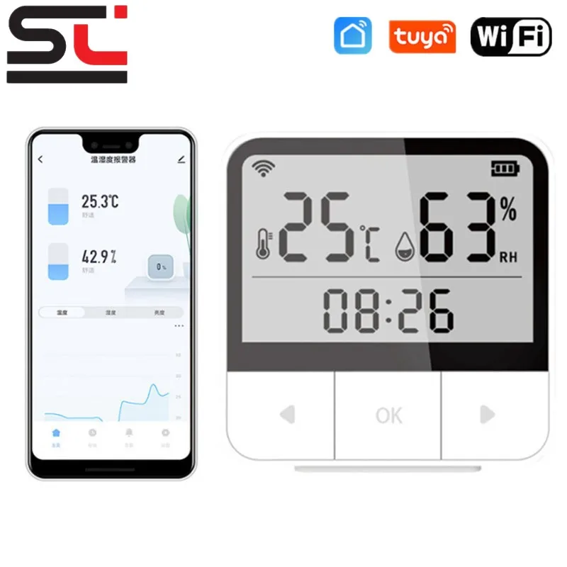 

Умный Wi-Fi датчик температуры и влажности Tuya, комнатный гигрометр, термометр с ЖК-дисплеем, поддержка Alexa Google Assistant