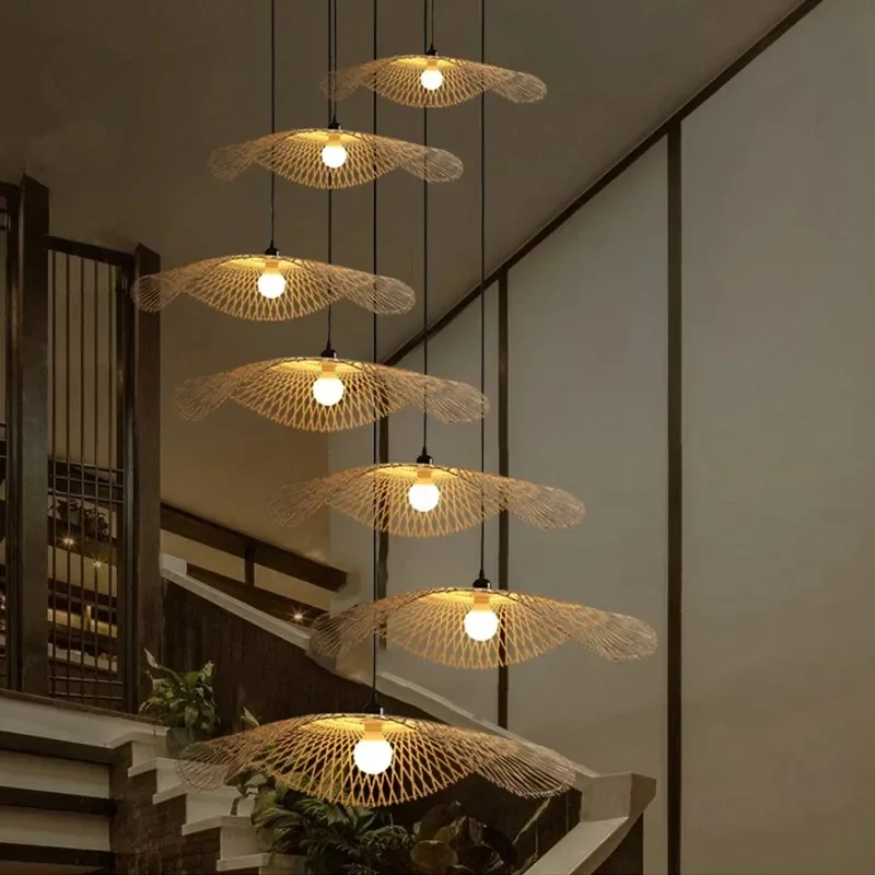 

Modern Handmade Bamboo Pendant Light with Rattan Weaving for Kitchen Living Room Hotel Restaurant Decor