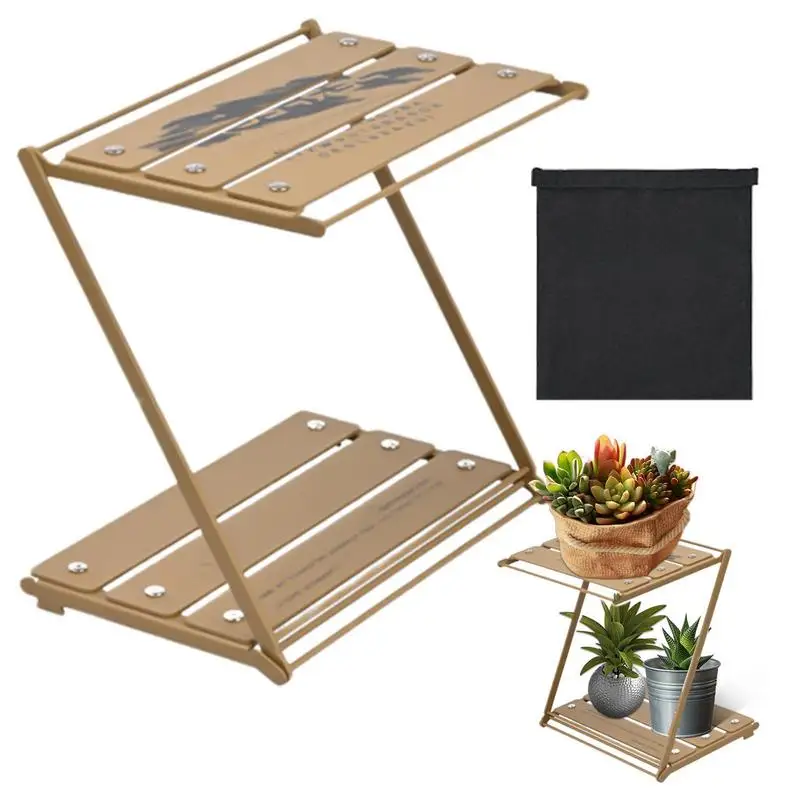 

2 Layer Folding Storage Shelves For Camping Aluminum Alloy Carbon Steel Sturdy Camping Supplies For Backyard Barbecue