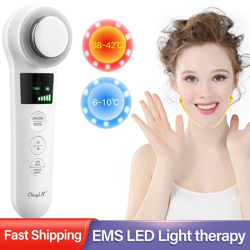 Electric Ems Facial Mask Red Light Therapy Beauty Vibration Anti Aging