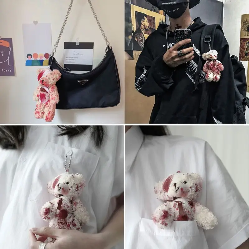 할로윈용 블러디 봉제 곰 펜던트, 열쇠 고리, 부상자 동물 곰, 인형, 열쇠 고리, 가방, 열쇠 고리