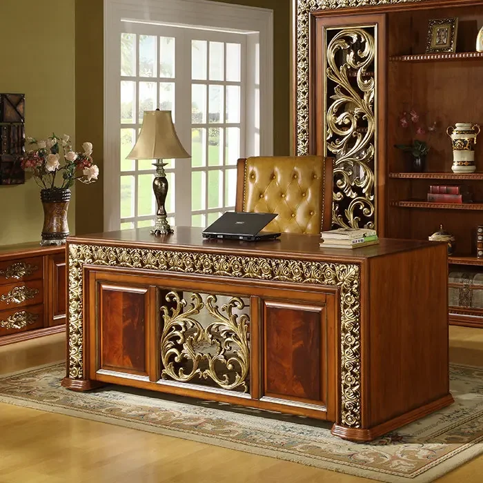 

Custom desk and chair combination European carved desk boss table manager conference table American style