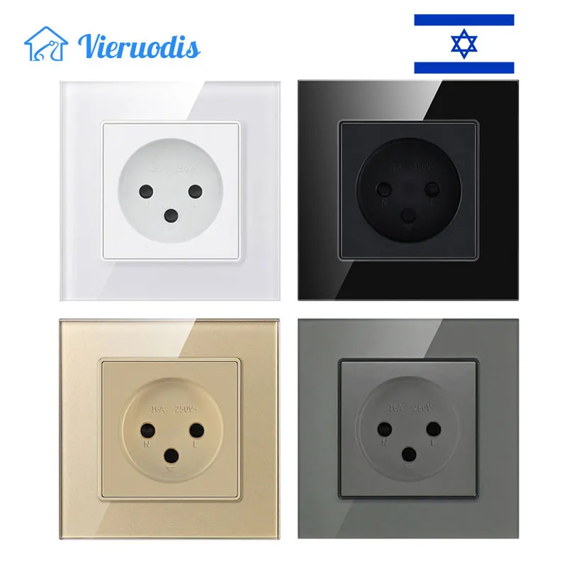 Israel Standard Wall Outlet Electricity Power Socket Switch Crystal Glass Panel 16A 250V Plug 3pins Israel Home wall socket parts