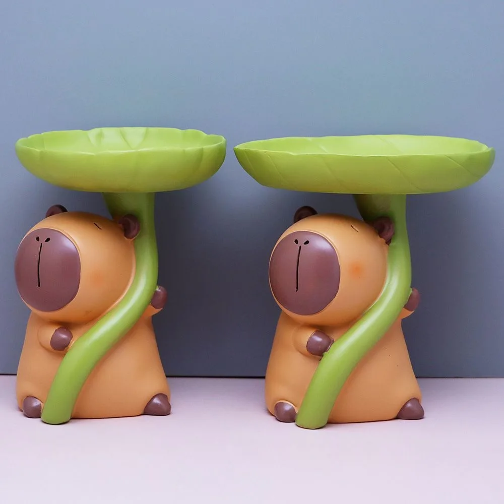 Kawaii Capybara Resin Toy Tabletop Storage Tray Cute Ornament Doll Cartoon Creative Lotus Leaf Tray Living Room Decoration Gift 2
