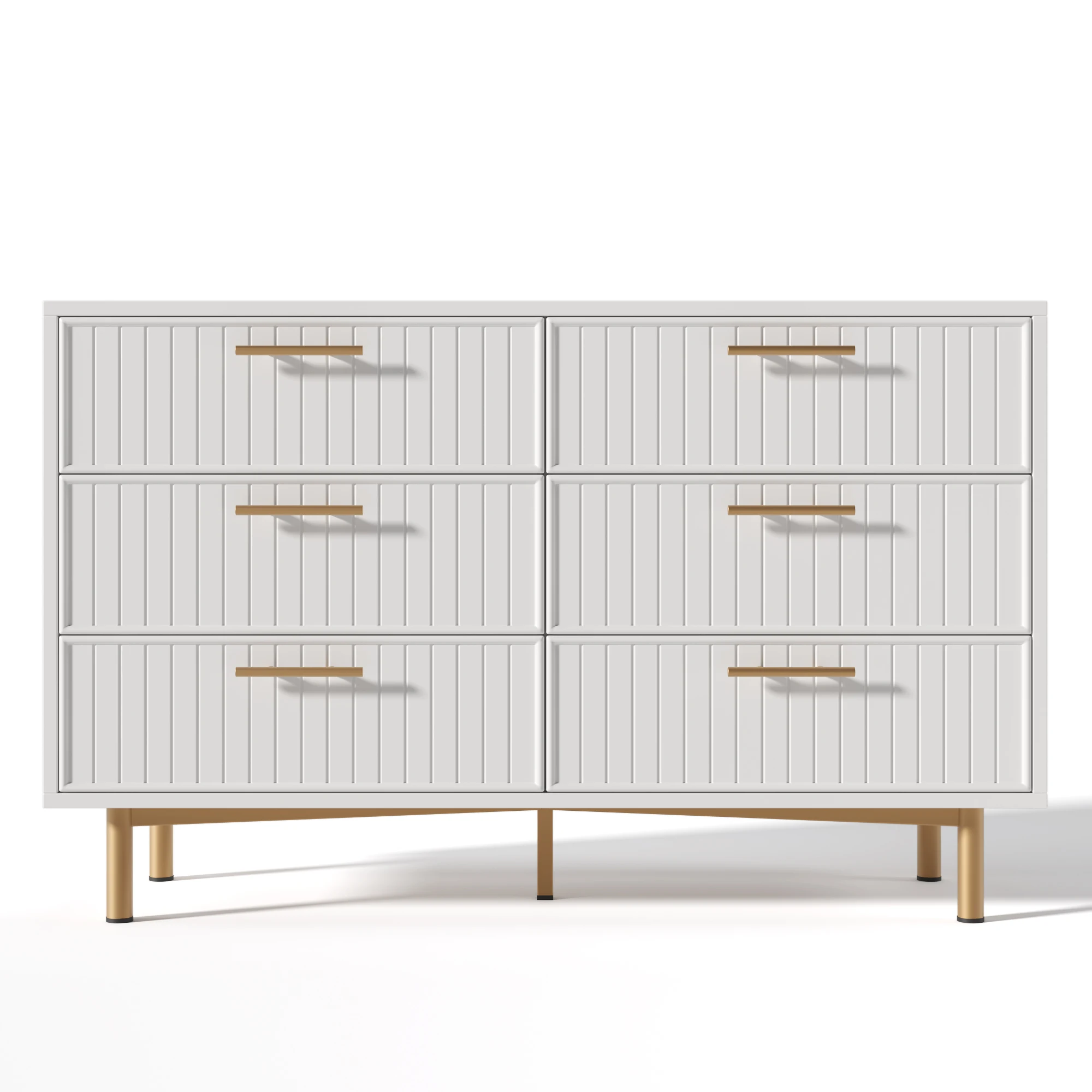 Weiße Schubladenkommode mit 6 Schubladen, geeignet für Schlafzimmer und Wohnbereiche, Maße H75/B120/T40 cm. – Detail 13