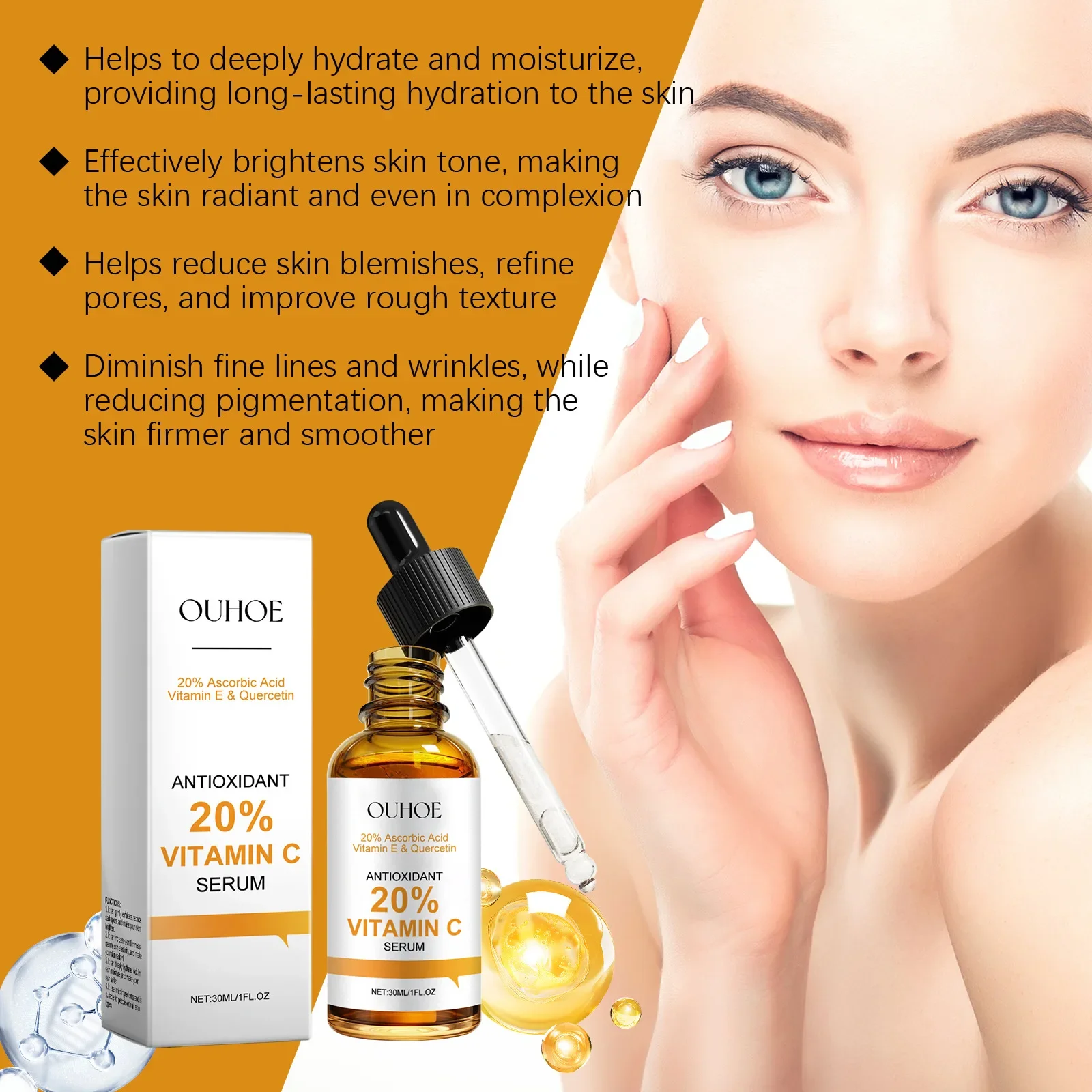 OUHOE Vitamin C Serum Facial Gentle Brightening Deep Hydrating Moisturizing Repair Nourishing Skin Care Serum Fade Fine Wrinkles
