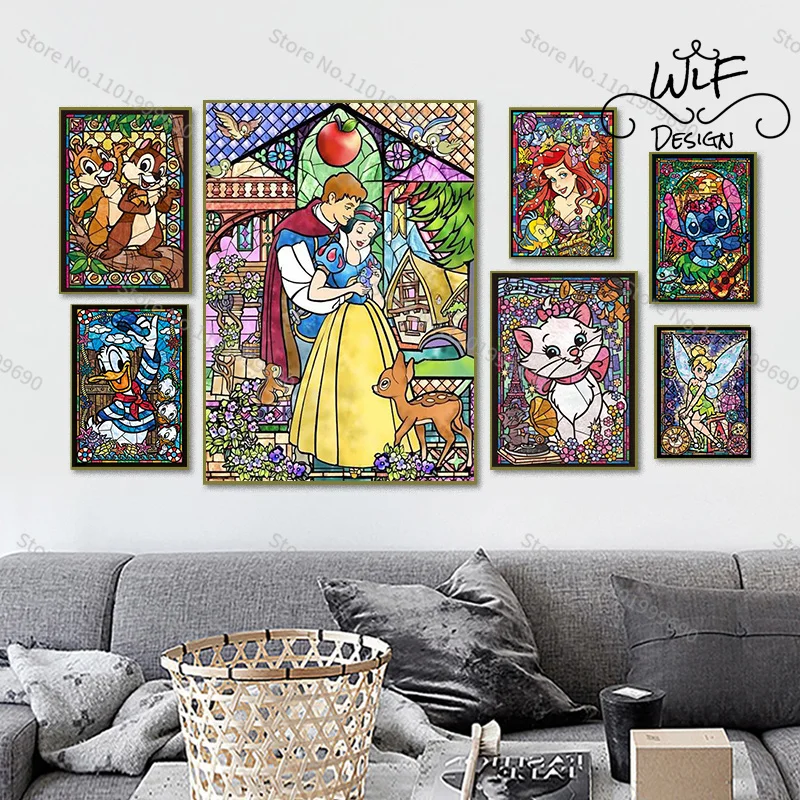 

Disney Retro Poster Classical Minnie Mickey Snow White Cartoon Room Decor Print Clear Canvas Painting Wall Art Poster Gift HD
