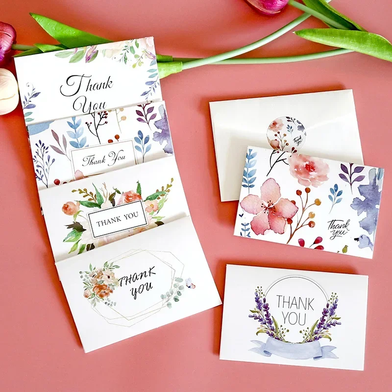 Flower Thank you Card Blank Folding Gift Card With Envelopes Stickers Wedding Party Invitation Cards Blessing 6Pcs/Set greeting cards thank you cards wedding invitations