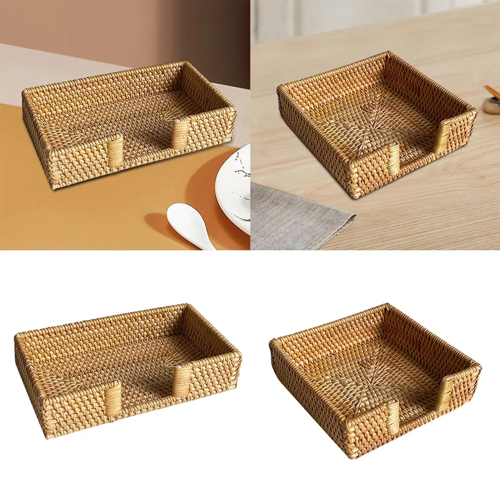 Tissue Paper Towel Storage Tray Wicker Napkin Basket Flat Napkin Holder Rattan Paper Tray for Home Tables Cafe Bathroom Decor 4